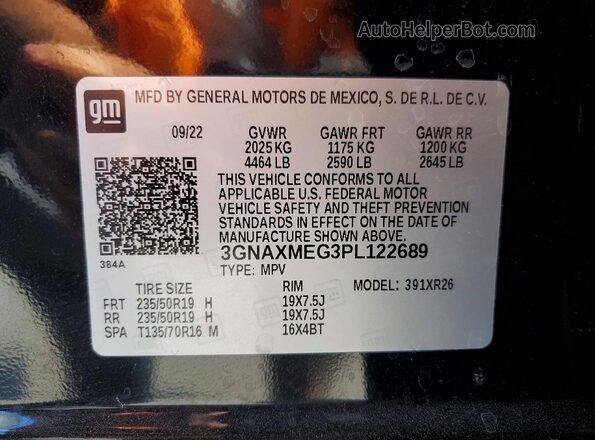 3GNAXMEG3PL122689 2023 CHEVROLET EQUINOX Черный Панорамный вид салона 360°