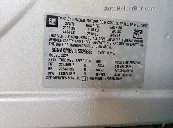 3GNAXMEV0JS529588 2018 CHEVROLET EQUINOX Silver Вид підкапотного простору