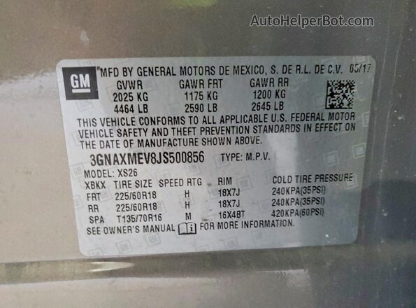 3GNAXMEV8JS500856 2018 CHEVROLET EQUINOX Серый Вид подкапотного пространства