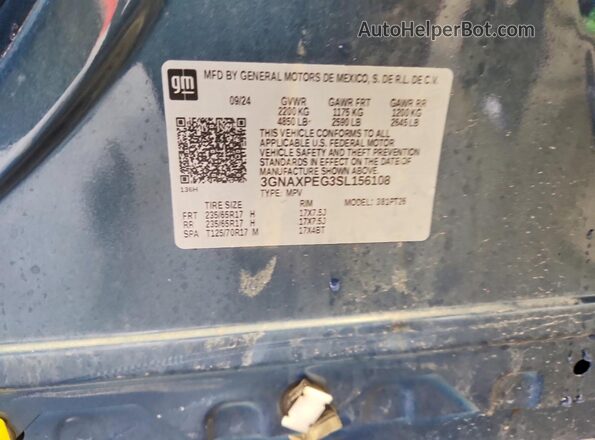 3GNAXPEG3SL156108 2025 CHEVROLET EQUINOX Синий Вид наклейки с VIN-кодом