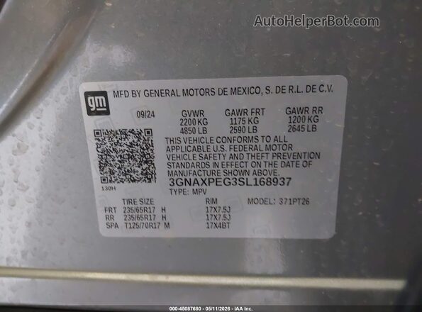 3GNAXPEG3SL168937 2025 CHEVROLET EQUINOX Серый Вид подкапотного пространства