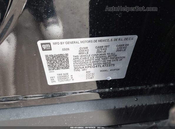 3GNAXPEG4TL472375 2026 CHEVROLET EQUINOX Black Widok komory silnika