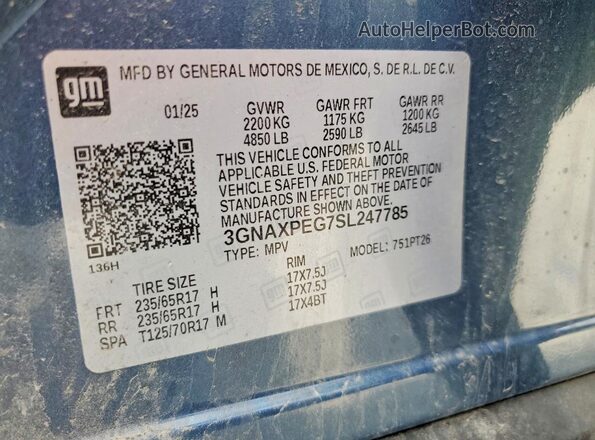 3GNAXPEG7SL247785 2025 CHEVROLET EQUINOX Синий Панорамный вид салона 360°
