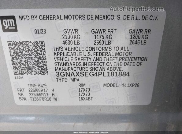3GNAXSEG4PL181884 2023 CHEVROLET EQUINOX Gray Вид підкапотного простору