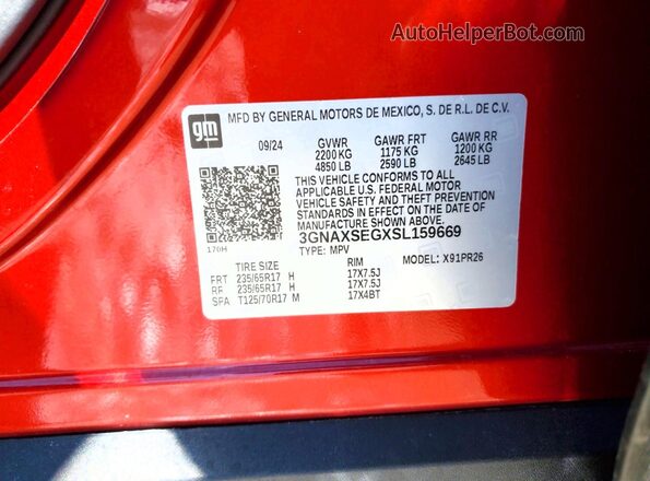 3GNAXSEGXSL159669 2025 CHEVROLET EQUINOX Красный Вид подкапотного пространства