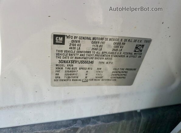 3GNAXSEV1JS566346 2018 CHEVROLET EQUINOX White Widok naklejki z numerem VIN