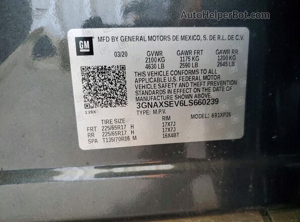 3GNAXSEV6LS660239 2020 CHEVROLET EQUINOX Серый Вид наклейки с VIN-кодом