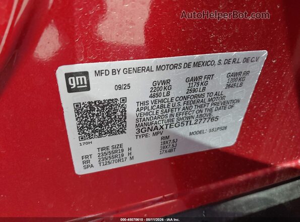 3GNAXTEG5TL277765 2026 CHEVROLET EQUINOX Red Widok komory silnika