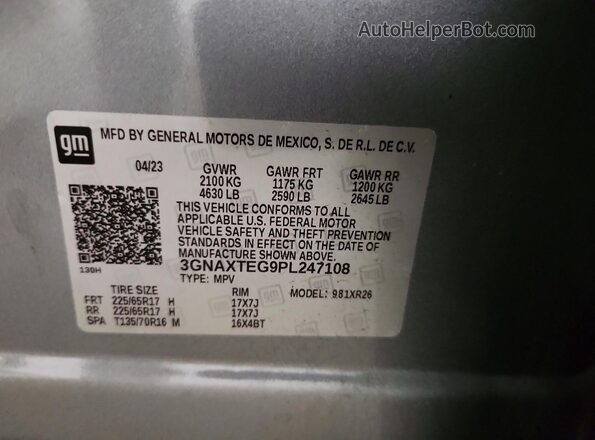 3GNAXTEG9PL247108 2023 CHEVROLET EQUINOX Серый Панорамный вид салона 360°