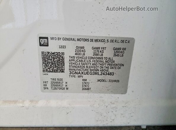 3GNAXUEG3RL243483 2024 CHEVROLET EQUINOX Белый Вид наклейки с VIN-кодом
