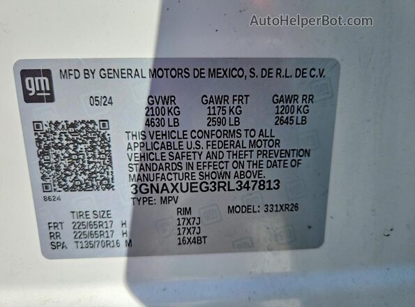 3GNAXUEG3RL347813 2024 CHEVROLET EQUINOX Белый Вид наклейки с VIN-кодом