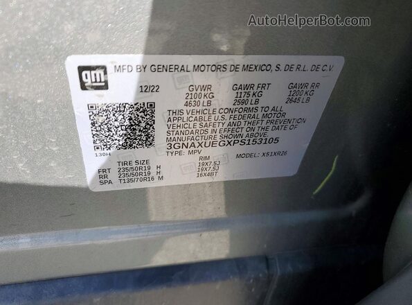 3GNAXUEGXPS153105 2023 CHEVROLET EQUINOX Серый Вид наклейки с VIN-кодом