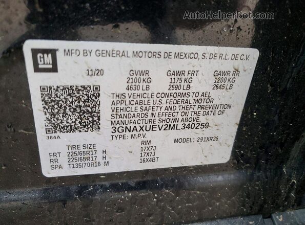 3GNAXUEV2ML340259 2021 CHEVROLET EQUINOX Черный Вид наклейки с VIN-кодом