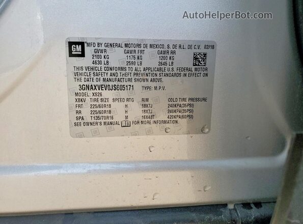 3GNAXVEV0JS605171 2018 CHEVROLET EQUINOX Silver Vista del compartimento del motor