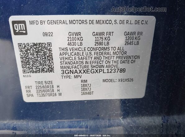 3GNAXXEGXPL123789 2023 CHEVROLET EQUINOX Blue Widok komory silnika