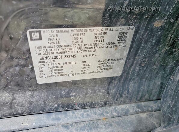 3GNCJLSB0JL323745 2018 CHEVROLET TRAX Черный Вид подкапотного пространства