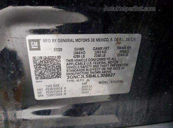 3GNCJLSB4LL308927 2020 CHEVROLET TRAX Black Widok komory silnika