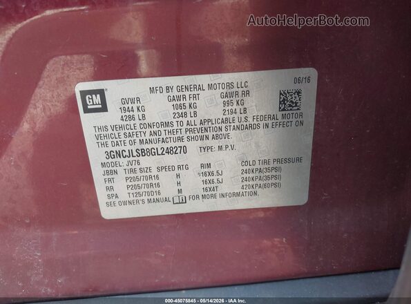 3GNCJLSB8GL248270 2016 CHEVROLET TRAX Red Widok komory silnika