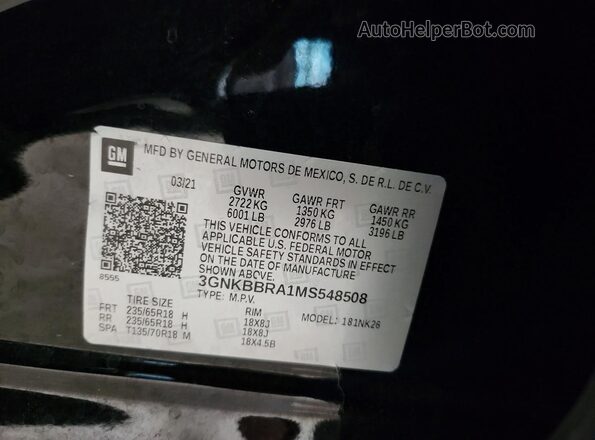 3GNKBBRA1MS548508 2021 CHEVROLET BLAZER Black VIN sticker view