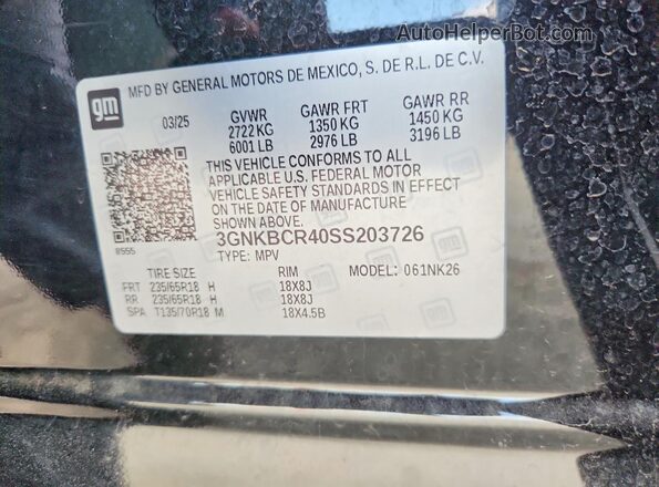 3GNKBCR40SS203726 2025 CHEVROLET BLAZER Черный Панорамный вид салона 360°