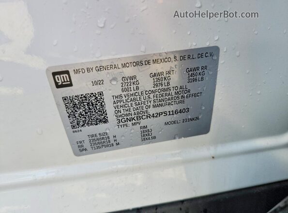 3GNKBCR42PS116403 2023 CHEVROLET BLAZER Белый Вид наклейки с VIN-кодом
