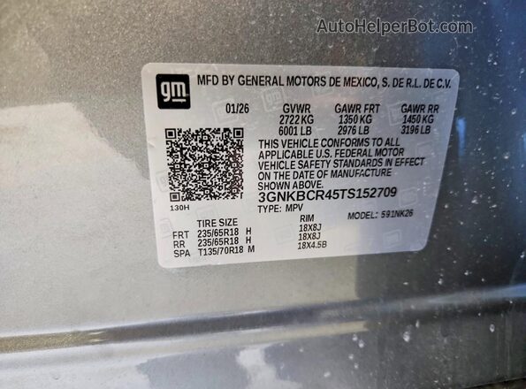 3GNKBCR45TS152709 2026 CHEVROLET BLAZER Серый Панорамный вид салона 360°