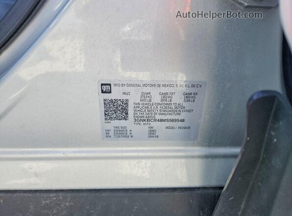 3GNKBCR48MS569548 2021 CHEVROLET BLAZER Silver VIN კოდის სტიკერის ხედი