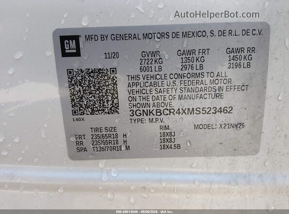 3GNKBCR4XMS523462 2021 CHEVROLET BLAZER Белый Вид подкапотного пространства