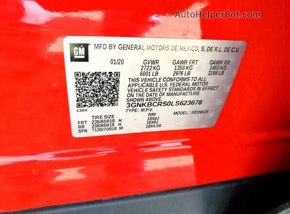 3GNKBCRS0LS623678 2020 CHEVROLET BLAZER Красный Вид подкапотного пространства