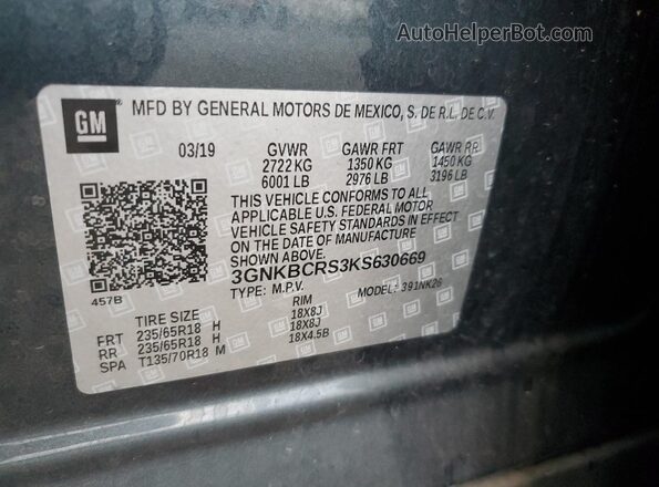 3GNKBCRS3KS630669 2019 CHEVROLET BLAZER Gray Widok wnętrza 360 stopni