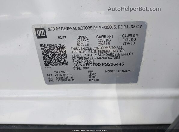 3GNKBDRS2PS206445 2023 CHEVROLET BLAZER Белый Вид подкапотного пространства