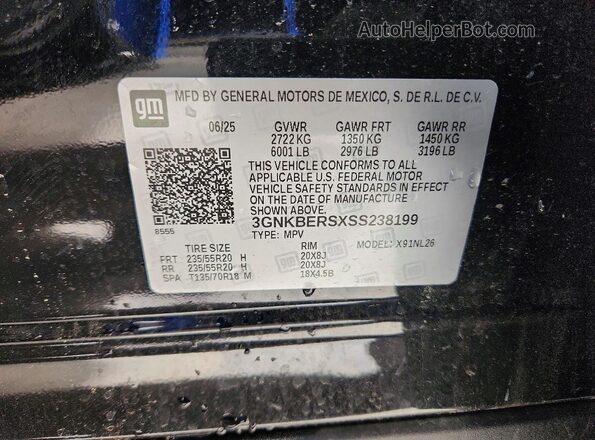3GNKBERSXSS238199 2025 CHEVROLET BLAZER Черный Панорамный вид салона 360°