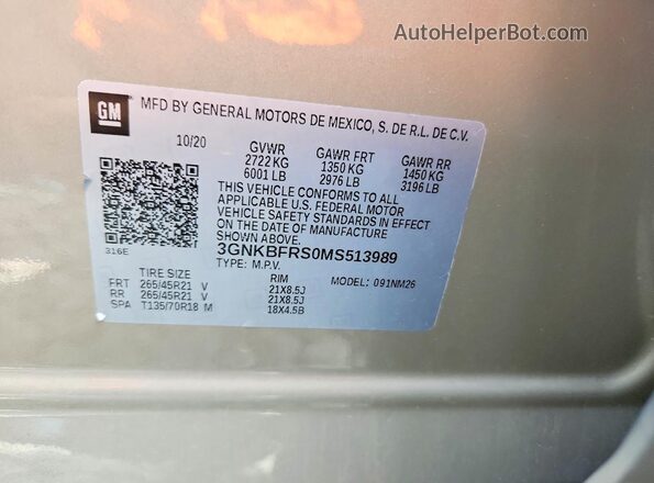 3GNKBFRS0MS513989 2021 CHEVROLET BLAZER Beige Widok komory silnika