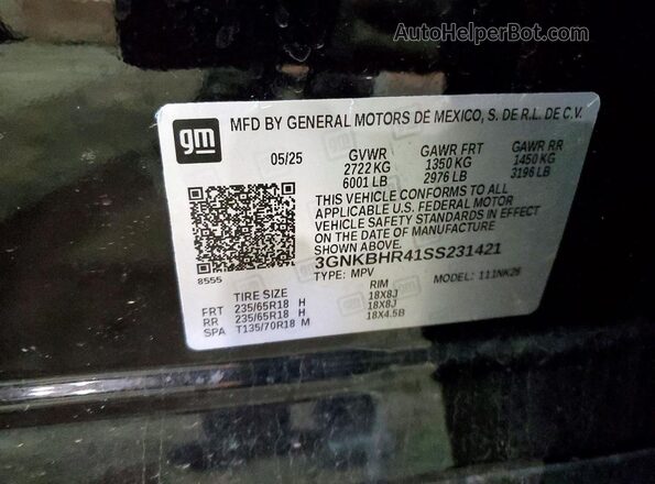 3GNKBHR41SS231421 2025 CHEVROLET BLAZER Белый Панорамный вид салона 360°
