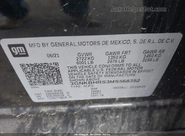 3GNKBHRS3MS568352 2021 CHEVROLET BLAZER Black Вид підкапотного простору