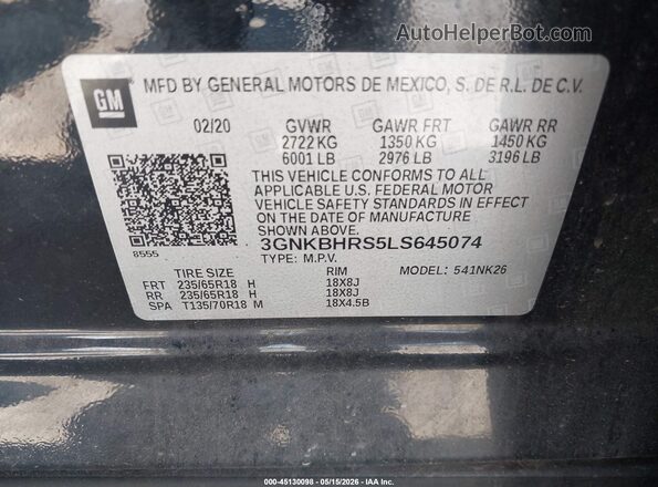 3GNKBHRS5LS645074 2020 CHEVROLET BLAZER Black Շարժիչի բաժամունքի տեսք