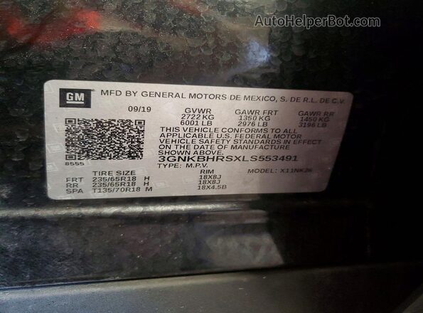 3GNKBHRSXLS553491 2020 CHEVROLET BLAZER Черный Панорамный вид салона 360°