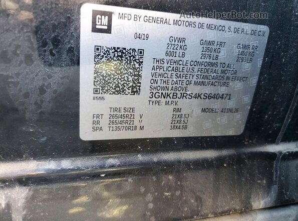 3GNKBJRS4KS640471 2019 CHEVROLET BLAZER Черный Вид подкапотного пространства
