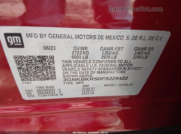 3GNKBKRS0PS229422 2023 CHEVROLET BLAZER Красный Вид подкапотного пространства