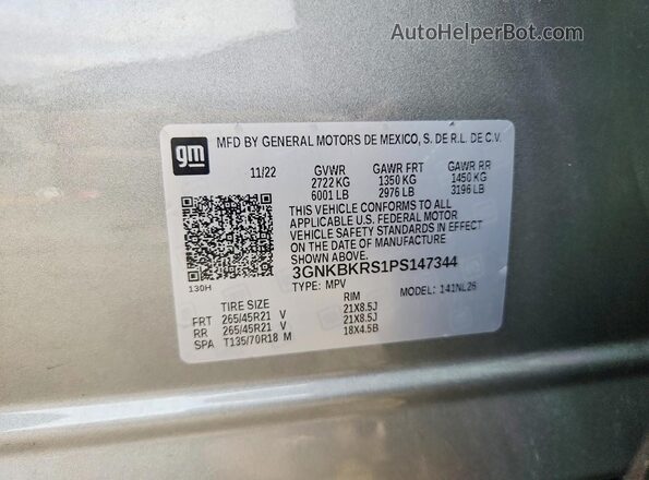 3GNKBKRS1PS147344 2023 CHEVROLET BLAZER Серый Вид наклейки с VIN-кодом
