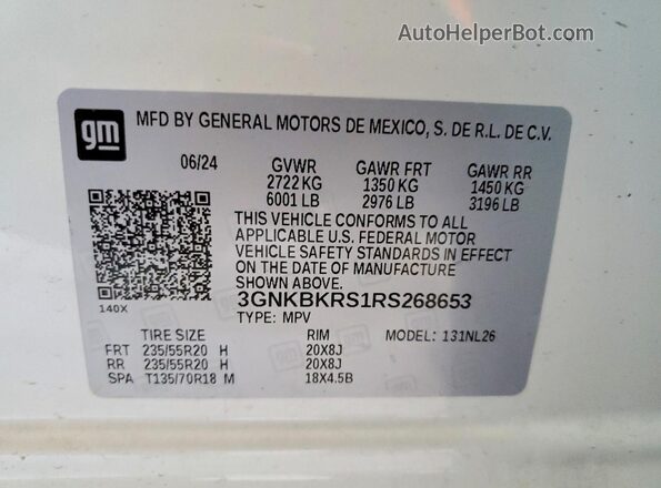 3GNKBKRS1RS268653 2024 CHEVROLET BLAZER Белый Вид наклейки с VIN-кодом