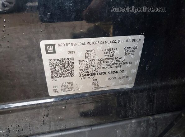 3GNKBKRS3LS534603 2020 CHEVROLET BLAZER Черный Вид наклейки с VIN-кодом