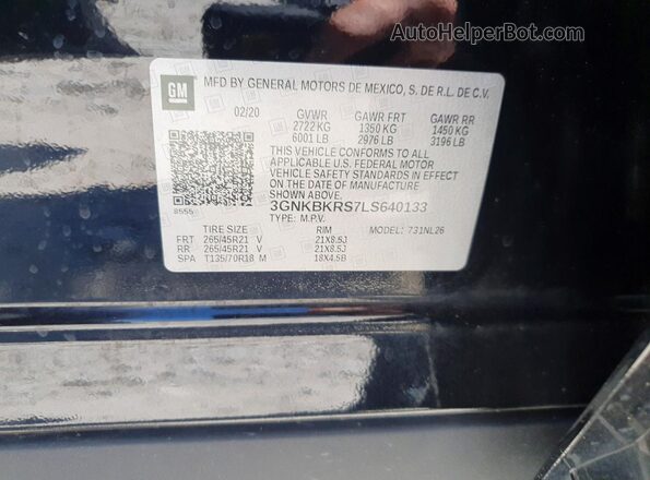 3GNKBKRS7LS640133 2020 CHEVROLET BLAZER Черный Панорамный вид салона 360°