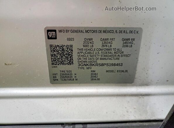 3GNKBKRS8PS198453 2023 CHEVROLET BLAZER Белый Вид наклейки с VIN-кодом