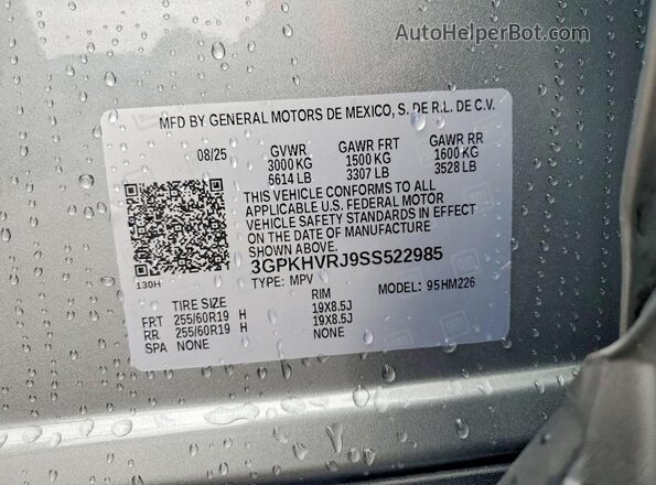 3GPKHVRJ9SS522985 2025 HONDA PROLOGUE Gray VIN sticker view