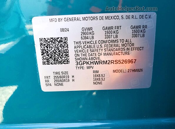 3GPKHWRM2RS526967 2024 HONDA PROLOGUE Teal Widok naklejki z numerem VIN