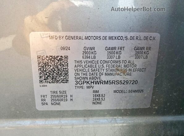 3GPKHWRM5RS529720 2024 HONDA PROLOGUE Серебряный Вид наклейки с VIN-кодом