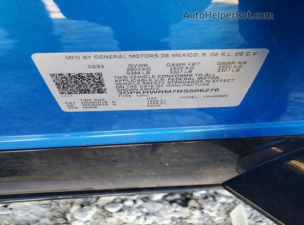 3GPKHWRM7RS506276 2024 HONDA PROLOGUE Blue Vista de la etiqueta del VIN