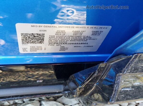 3GPKHXRJ2SS518501 2025 HONDA PROLOGUE Blue Vista de la etiqueta del VIN