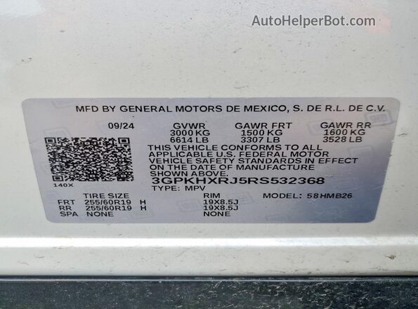 3GPKHXRJ5RS532368 2024 HONDA PROLOGUE White Vista interior de 360 grados